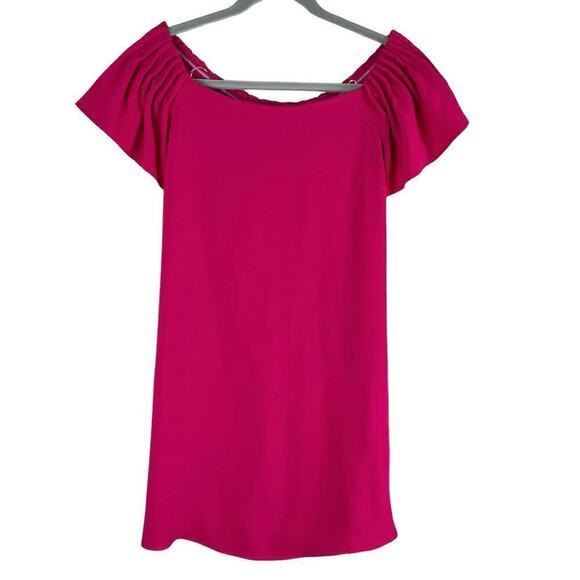 Trina Turk Pleated Mini‎ Dress in Hot Pink Short Cap Sleeves, Size XS - Picture 1 of 8